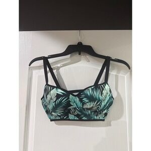 Victorias Secret PINK Tropical Palm Print Strappy Back Bralette Small Teal Black
